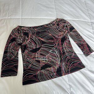 Voli Vintage Y2K 90s Black Pink Geometric Off Shoulder Blouse 3/4 Sleeve Womens
